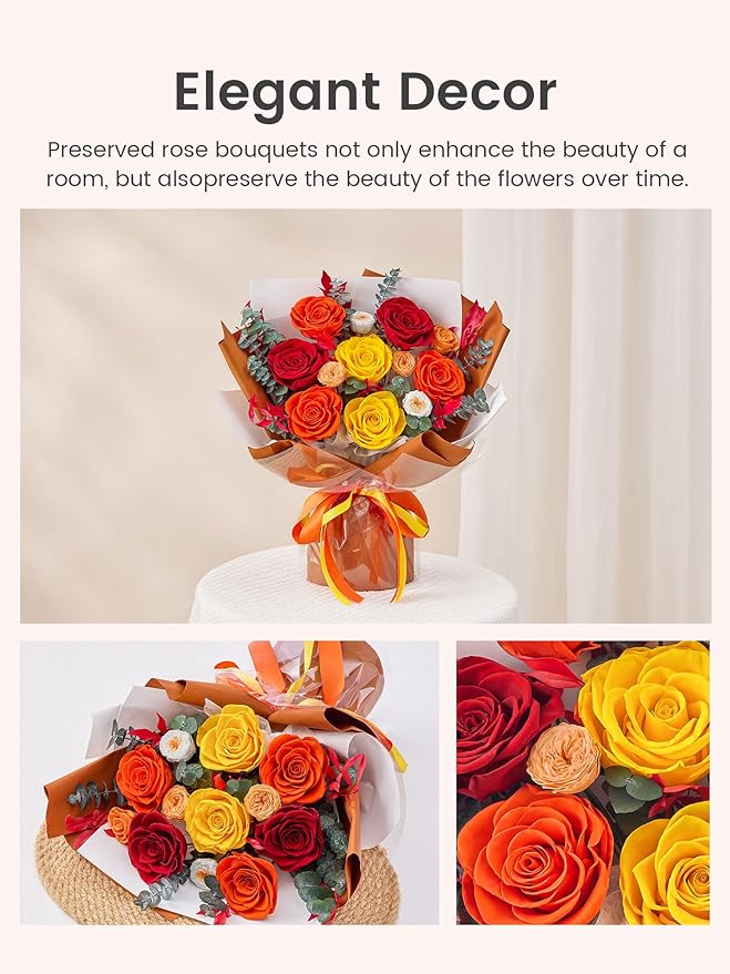 Polylove Flowers for Delivery Prime Forever Flowers Bouquet Preserved Roses Bouquet Flower Gift for Women Wife Mother Day Graduation Birthday (Orange, Medium)