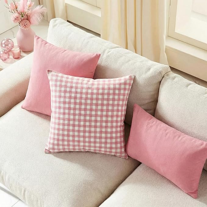 Spring Light Pink Striped Throw Pillow Covers 18x18 Set of 2, Farmhouse Outdoor Decorative Stripe Pillow Covers For Patio Furniture, Funky Blush Pink Throw Pillows 18 x 18 (No Pillow Inserts)