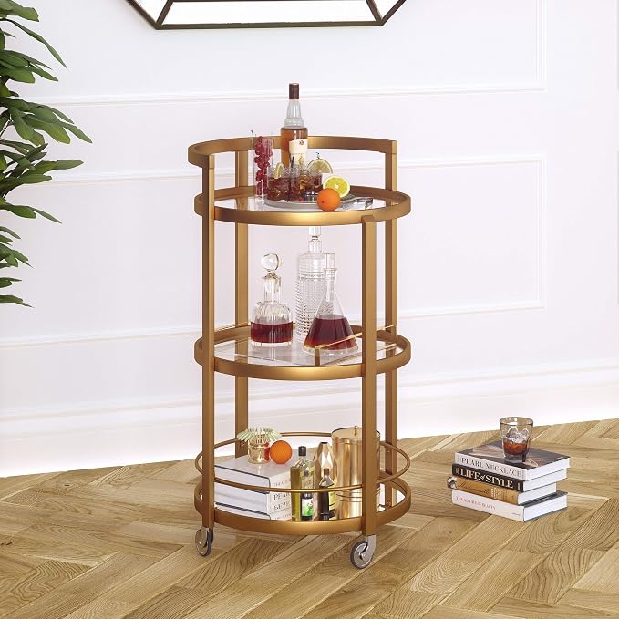 Henn&Hart 21" Wide Round Bar Cart in Brass, Bar Carts for the Home