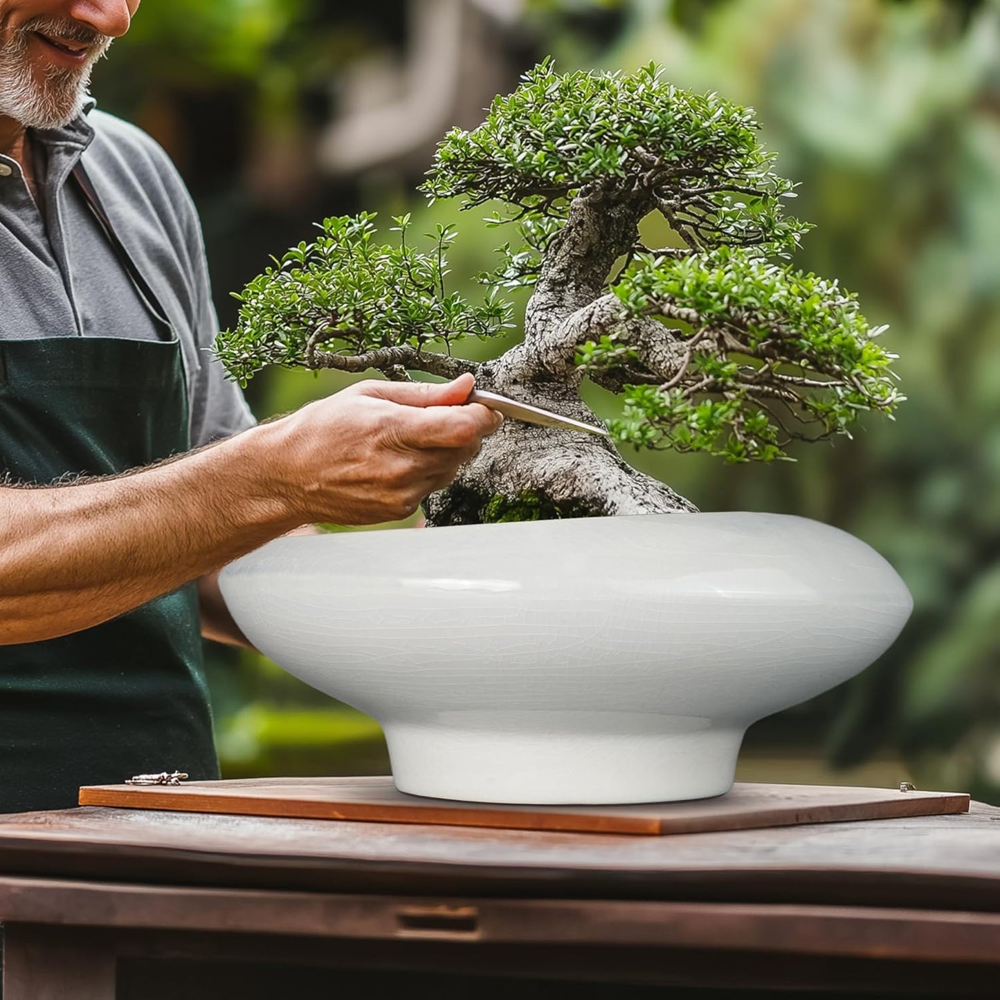 Bonsai Pots 13 Inch - Ceramic Succulent Pots with Drainage Hole Decorative Plant Pot Indoor Large Outdoor Planter Modern Flower Pot for Home Garden Office Room Decor Gray