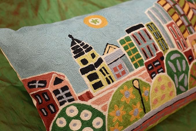 Boston Pillow Cover | Karla Gerard Kennedy Greenway | Boston City Pillowcase | Kids Room Pillow | Boston Lover Gift | Boston Housewarming Gift | Hand Embroidered Wool Size - 14x24