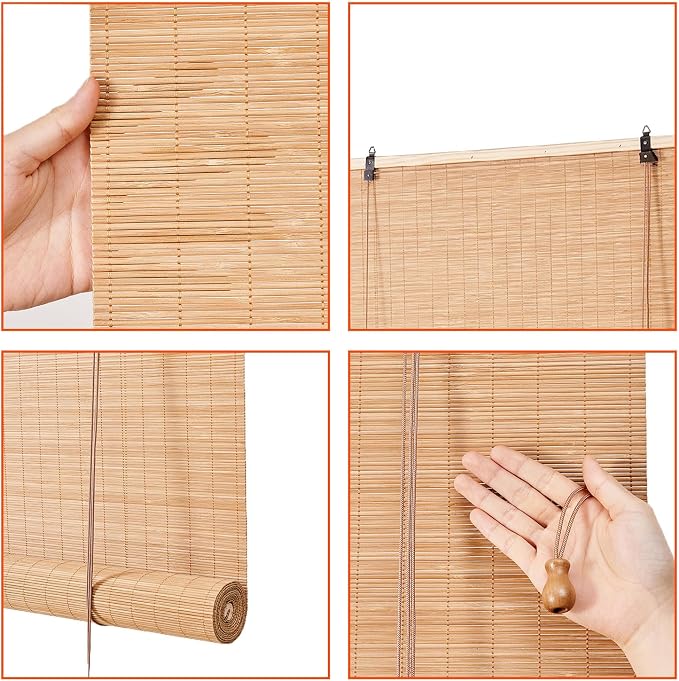 Yutianli Bamboo Blinds Roller Shades for Windows Bamboo Shades for Indoor and Outdoor Patio Style B 56" W x 75" H