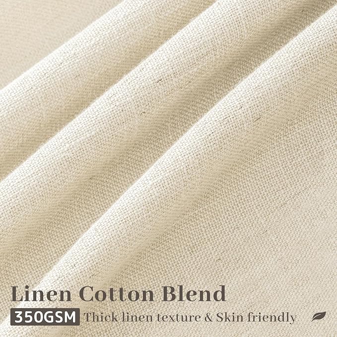 102 Inch Long Pinch Pleat Linen Curtains for Living Room Bedroom 2 Panels Rustic Country Farmhouse Cream Beige Light Filtering Semi Sheer Pleated Drapes Hooks Rings Back Tab for Window Sliding Door