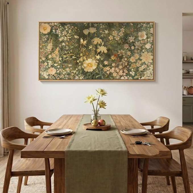 Large Framed Vintage Floral Wall Art for Living Room, Rustic Retro Botanical Canvas Painting Prints, Antique French Garden Flower Pictures for Farmhouse Bedroom Dining Room Wall Decor, 30x60 Inch