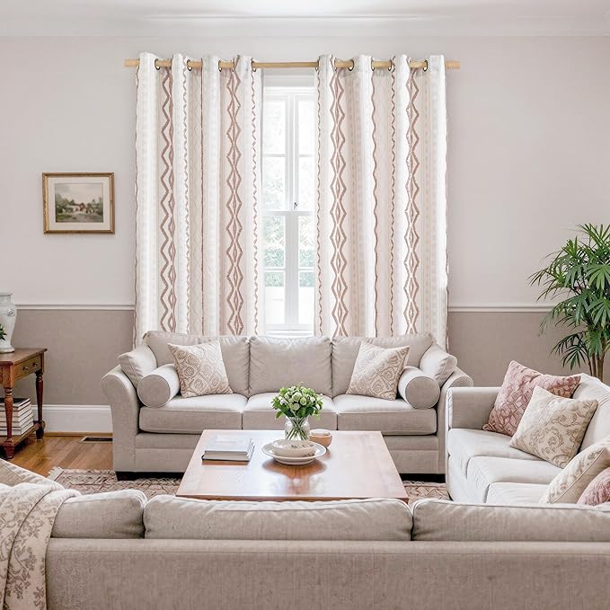 BGment Boho Curtains for Living Room,96 Inch Length Drapes Botanical Jacquard Pattern Natural with Grommet for Farmhouse Bedroom Light Filtering, Mocha, 2 Panels Set, 52 X 96 Inch
