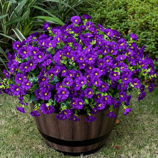 Nigirior Artificial Faux Flowers for Outdoor 16 Bundles Boxwood Fake Morning Glory for Planter,UV Resistant Fake Flowers for Home Porch Patio Outside（Purple）