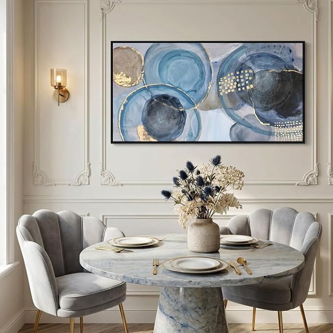 YDYSUNE Blue Abstract Wall Art - Modern Canvas Prints Geometric Circle Picture Minimalist Painting Artwork for Living Room,Office,Bedroom Decor Easy to Hang Framed 24x48 Inch