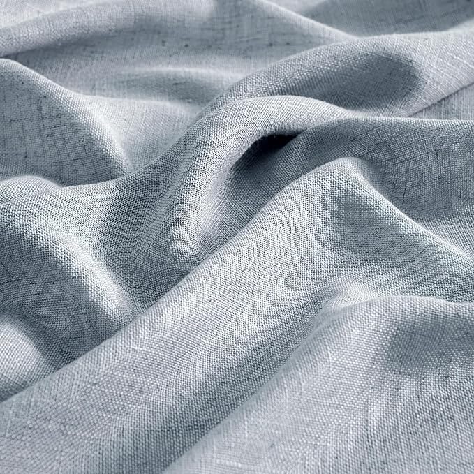 MIULEE Chambray Blue Linen Curtains 90 Inch Long 2 Panels for Bedroom Living Room, Soft Linen Textured Window Drapes Semi Sheer Light Filtering Back Tab Rod Pocket Farmhouse Modern Burlap Look Decor