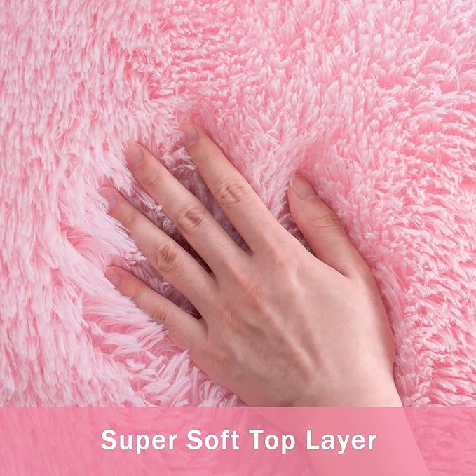Fluffy Pink Area Rug for Bedroom Living Room Soft 8x10 Fuzzy Washable Rugs Non-Shedding Indoor Plush Rug for Nursery Kids Room Dorm Room Home Decor, High Pile Shaggy Floor Carpets(Pink 8'x10')