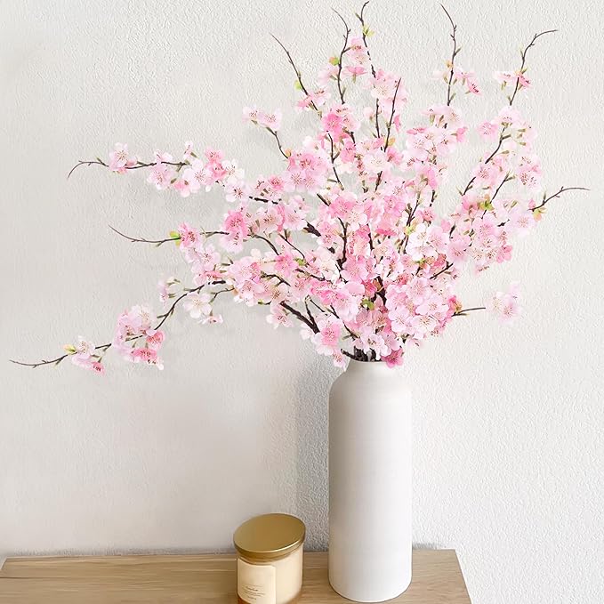 INXUGAO 6 PCS Faux Cherry Blossom Branches Decor 31.5 Inch Long Stems Fake Artificial Flowers for Home Indoor Decoration Vase Arrangement Living Room Table Bedroom Spring Decor