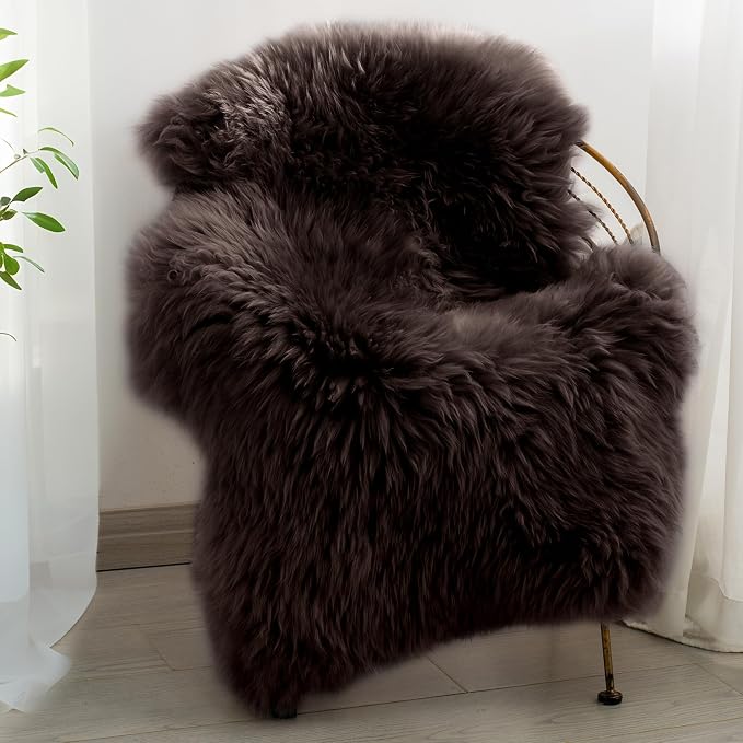 Premium Genuine Sheepskin Area Ruge - Real Wool Fur Shaggy Carpet | Fluffy Soft Natural Lambskin Rug Seat Chair Covers for Couch Sofa Bedroom Living Room(Coffee,2×3 Feet Sheepskin)