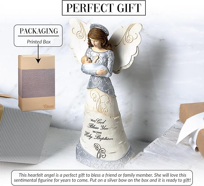 Pavilion Gift Company - Holy Baptism - 7.5" Angel Figurine Religious God Jesus Lover Christian Christ Catholic Granddaughter Grandson Grandkids Gift Present from Grandma Grandpa Mom Dad