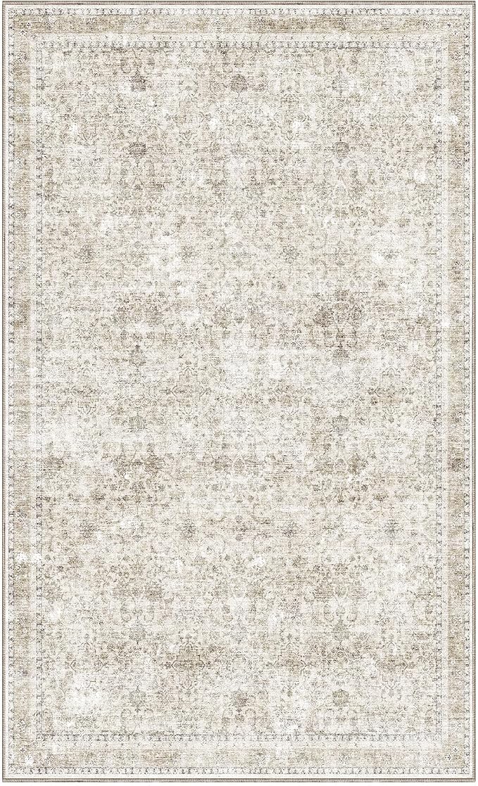 Sasttie 3x5 Rug, Ultra-Soft Washable Rug, Low Pile Foldable Thin Carpets with Non-Slip Backing, Skin-Friendly Stain Resistant Carpet for Living Room, Bedroom, Kitchen, Dorm, 3x5, Beige