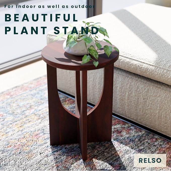 Relso Stupa Solid Wood End Table – 22" Tall Round Side Table for Living Room or Bedroom, Handcrafted Accent Table in Walnut Finish, Easy Assembly, Modern Minimalist Design for Small Spaces
