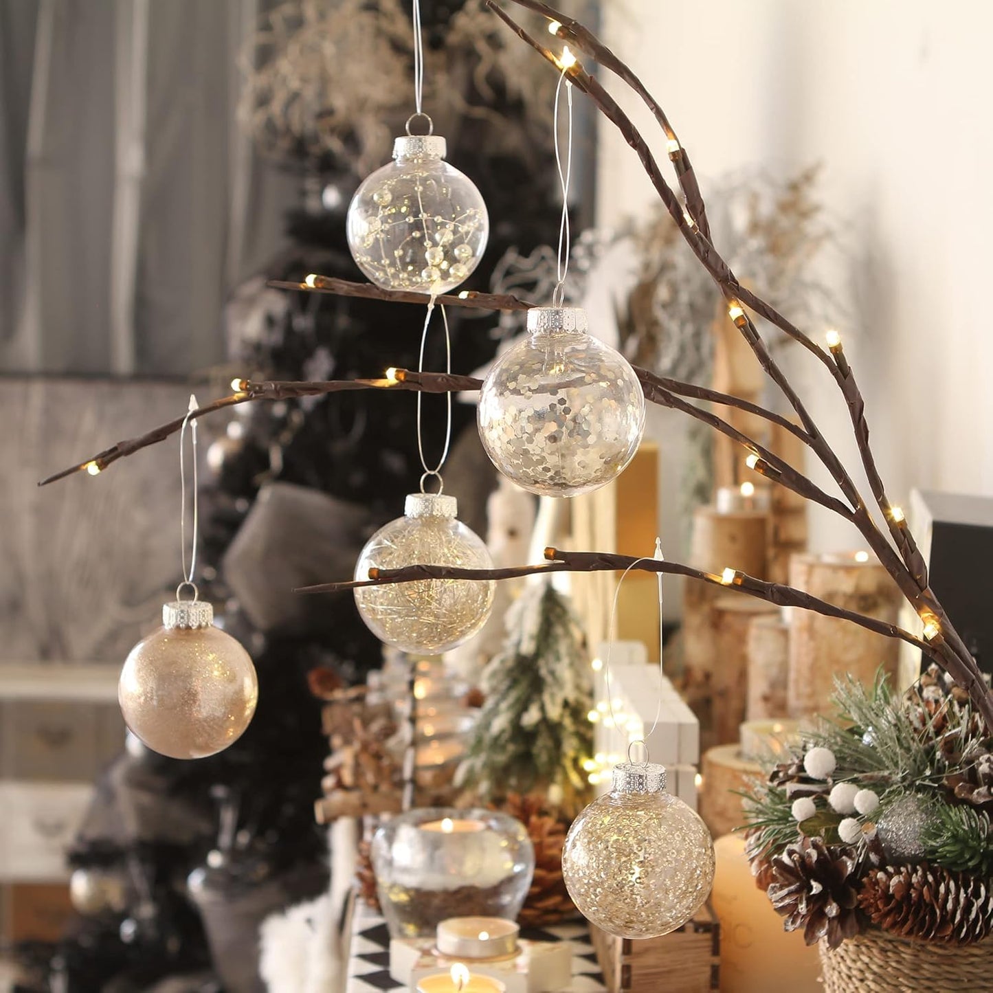 Sea Team Shatterproof Clear Plastic Christmas Ball Ornaments Decorative Xmas Balls Baubles Set with Stuffed Delicate Decorations (80mm/3.15 inch 20-Pack, Champagne)