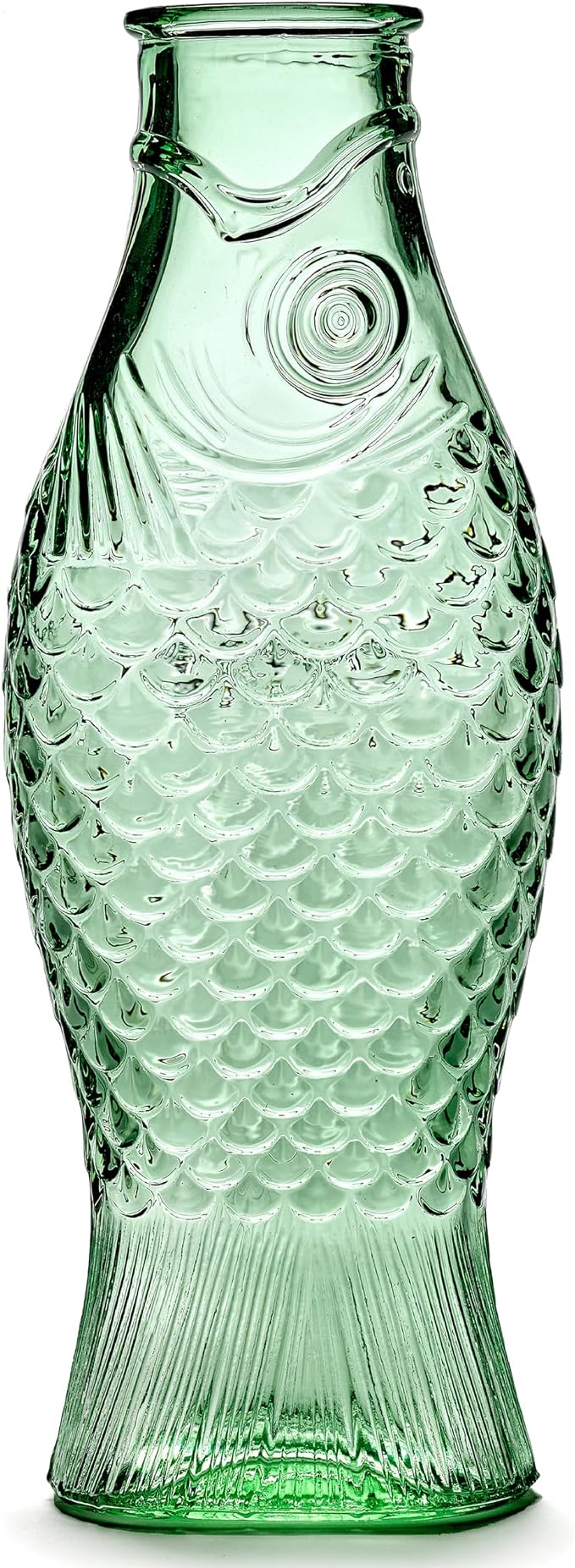 Serax Glass Water Pitcher | Fish & Fish glassware by Paola Navone | Wine Carafe Decanter 28.74 fl oz | Clear Green Bottle Container for hot & cold Drinks | Fridge Beverage Dispenser, Suitable as Vase