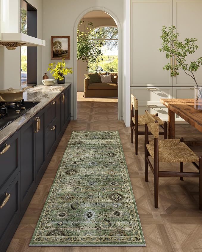 Washable Runners for Hallways Kitchen Rugs: 2'x6' Runner Rug Stain Resistant Non Slip Low Pile Soft Carpet Runners for Hallways Bedroom Kitchen Entryway Indoor Laundry Room Farmhouse