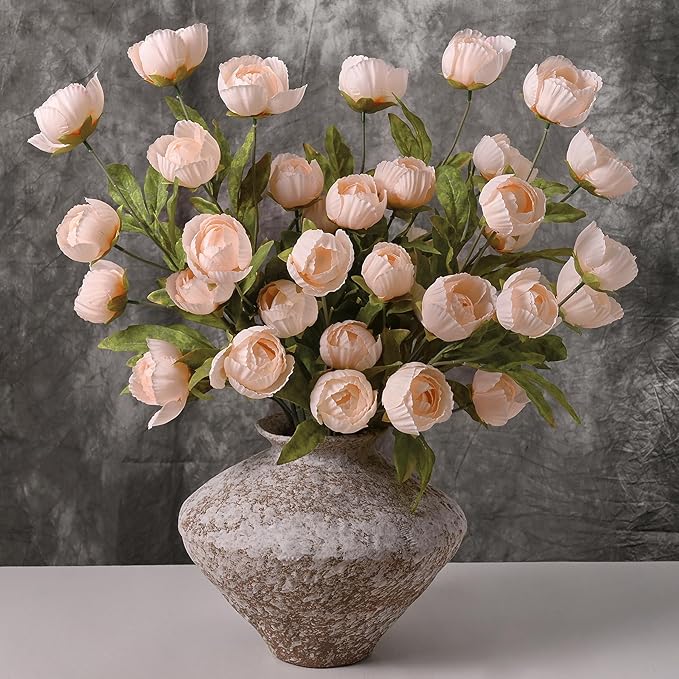 Waipfaru 6 Pcs Faux Peonies Artificial Flowers for Vase, 27" Fake Silk Peonies Flowers for Wedding, Vase Filler Champagne Flowers for DIY Bouquets Centerpieces Bridal Shower Office Decor