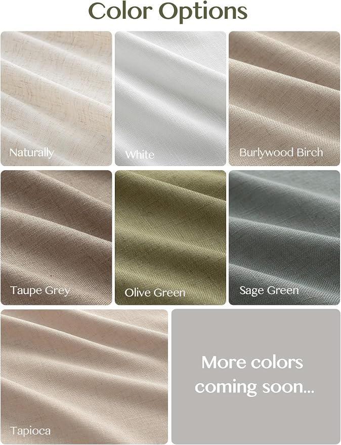 Liz Pinch Pleated Linen Curtains Light Filtering Curtains for Living Room, Farmhouse Window Curtains for Bedroom, Modern Drapes with Hooks and Rings, 108 Inches Long, Olive Green, 2 Panels Set