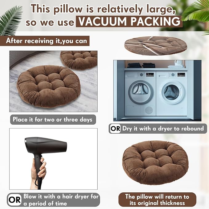 Jerify 4 Pcs Floor Pillow Cushions Large Round Square Large Meditation Floor Pillow for Classroom Adult Meditation Picnic Party Seating Learning Daycare School (Round,Brown)