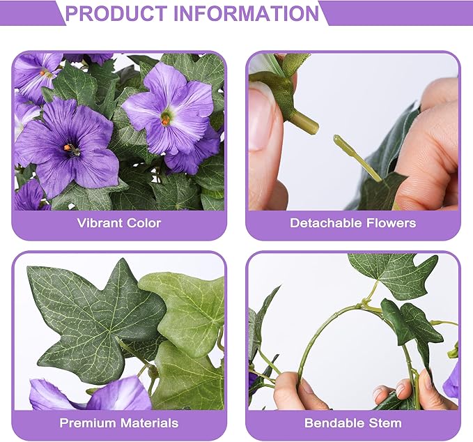 HyeFlora Artificial Flowers for Outdoors 2PCS Faux Petunias Silk Fake Flowers for Outside Planter UV Resistant Realistic Home Garden Porch Decor (Purple)