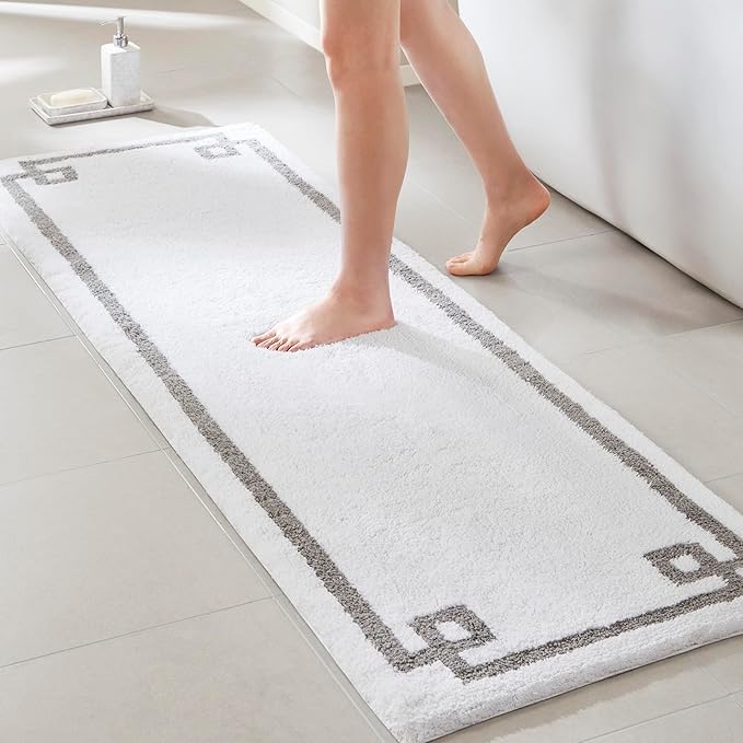 Madison Park Evan 100% Cotton Bathroom Non Slip Backing-Luxurious Tufted Plush Bath Mat Absorbent, Quick Dry, Spa Design Shower Room Décor, 24x72" White