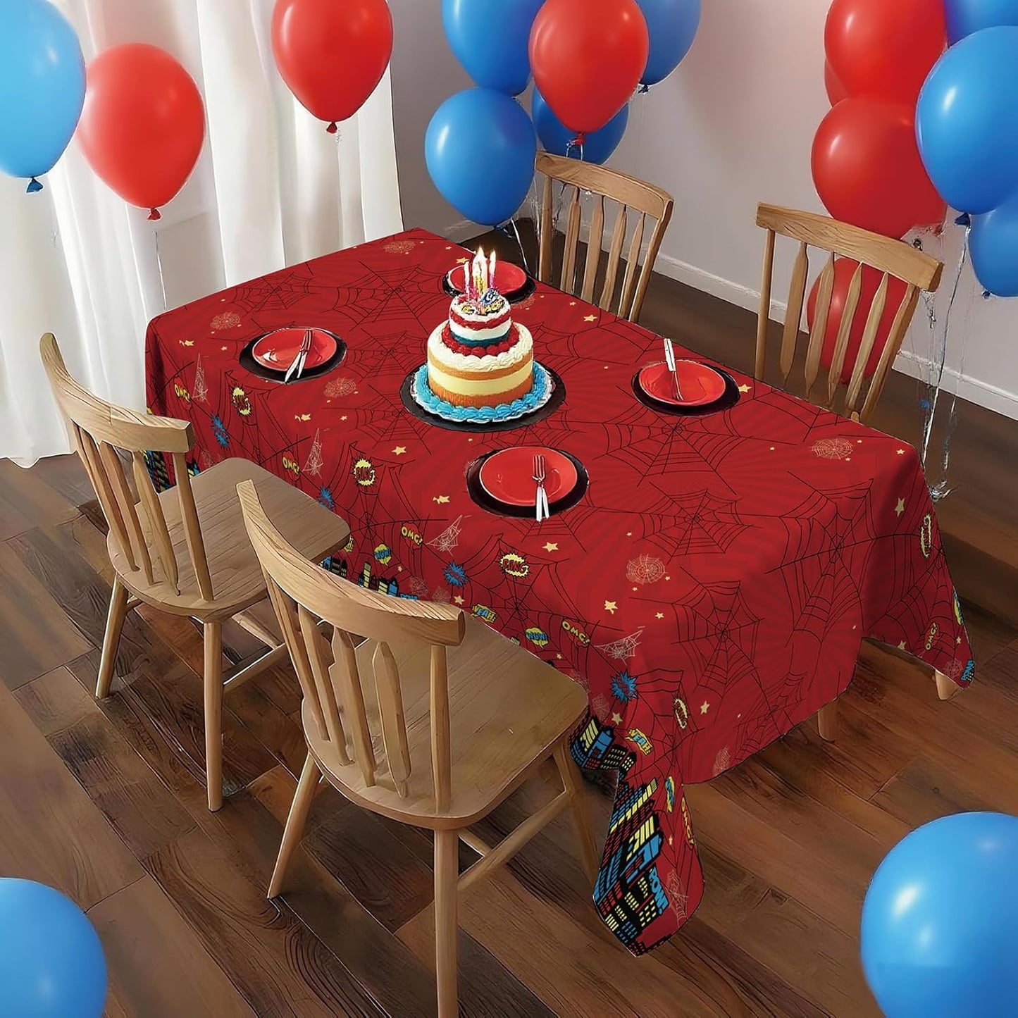 ATFUNSHOP Spider Superhero Disposable Tablecloth - Birthday Decorations Supplies with Spider Web Design, Happy Birthday Table Cover for Kids Boys Man Party Decor, Decoración de Cumpleaños