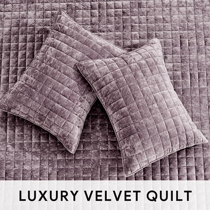 RECYCO Luxury Velvet Quilt Twin/Twin XL Size Bedding Set, Ultra Soft Velvet Comforter Set, Lightweight Quilted Channel Box Stitch Oversized Bedspread Coverlet for All Season, with 1 Sham, Purple
