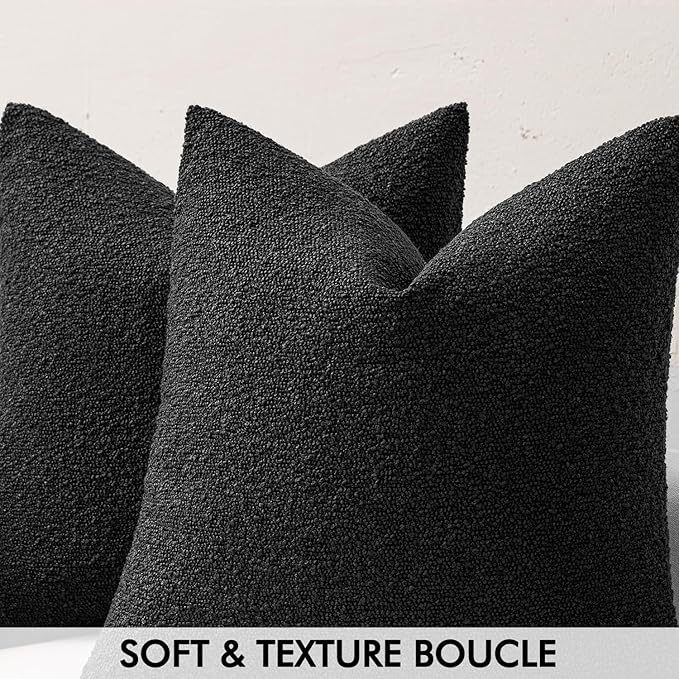 MIULEE 20x20 Inch Decorative Pillow Covers for Couch Bed Set of 2 Textured Boucle Neutral Throw Pillow Covers Black Accent Solid Pillowcases Sofa Living Room Home Decor