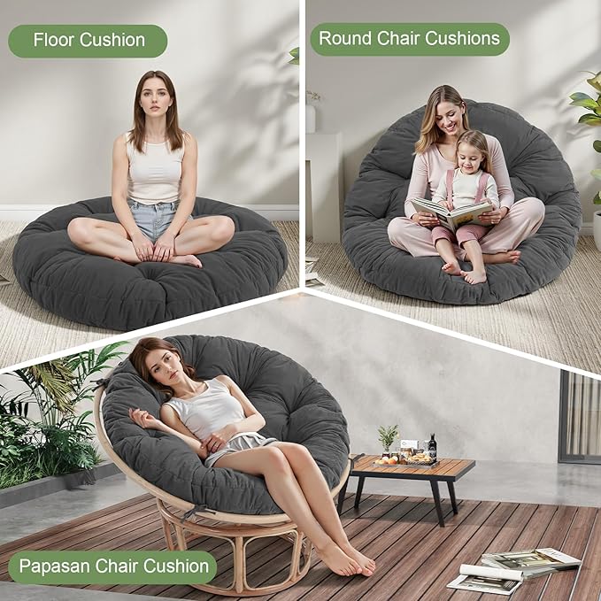 idee-home Papasan Chair Cushion, Circle Papasan Chair Cushion(Cushion Only) | Papasan Cushion with Thick Corduroy Cover, 52 x 52 Inch Cushion for Egg Chair, Navy