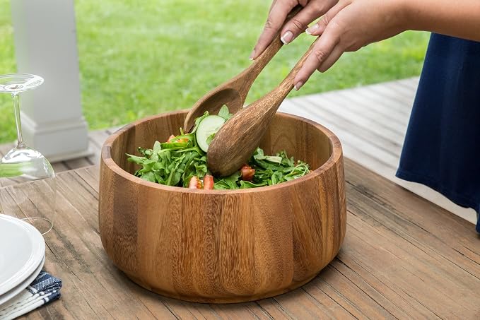 Ironwood Gourmet Acacia Wood Salad Bowl, 12.5" x 5" Tulip Style Fruit and Salad Bowl