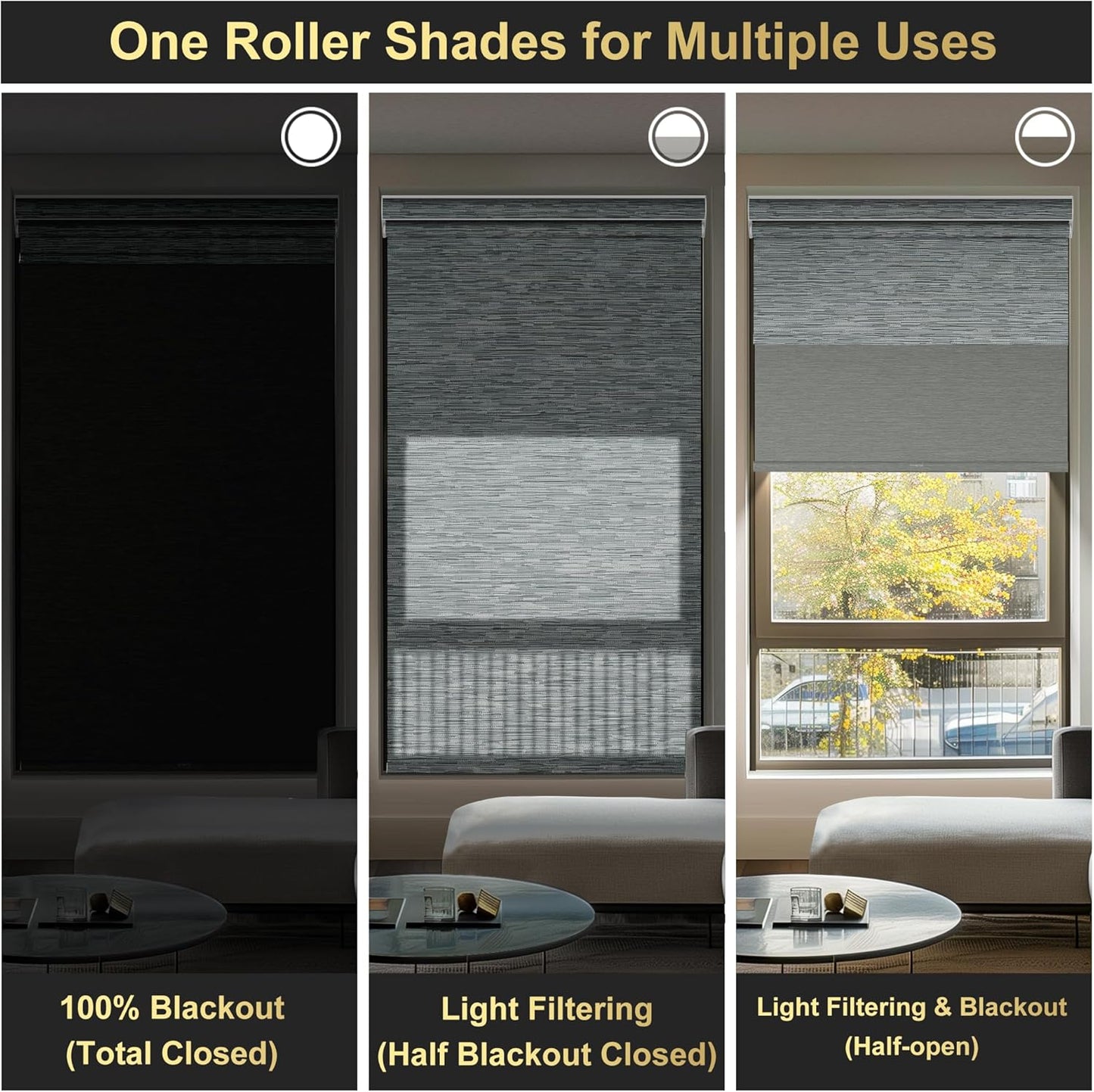 BERISSA Cordless Dual Roller Shades with Cassette Valance,Double Window Shades Blackout and Light Filtering Shades,Day and Night Roller Shades for Home Office Door.Striped Jacquard Grey.59 W x 86" H