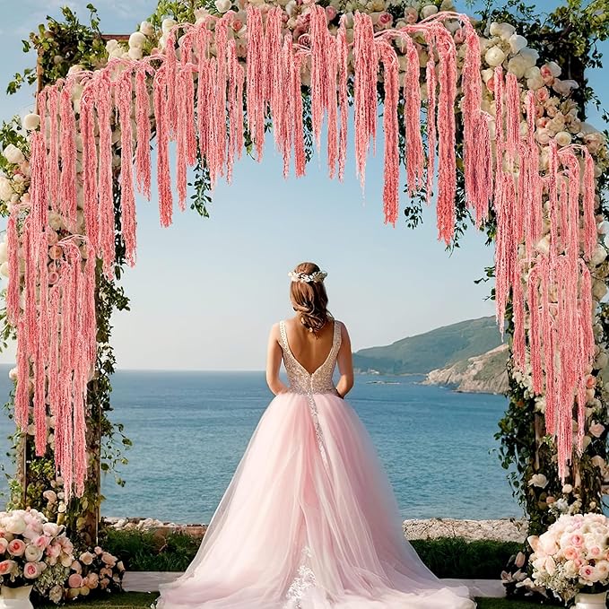 Suncalla 12 Pcs Pink Spring Natural Dried Amaranthus Hanging Flowers Amaranthus Artificial Flowers for Wedding Arch Bouquet Floral Garland Wall Home Decoration (23 Inch)
