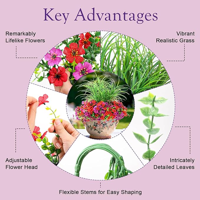 Artificial Flowers for Outdoors 14 Bundles UV Resistant Fake Flowers Daisy with Greenery Plants Faux Outdoor Flowers for Spring Summer Decoration Outdoor Faux Plants Home Window Porch Patio Yard