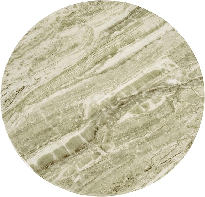 24/7 Shop at Home Ranera Modern 17-inch Natural Stone Side Table with Round Pedestal Base, Marble Nightstand, Fluted Patio End Table, for Living Room, Covered Outdoor Spaces, Balcony, Green Travertine