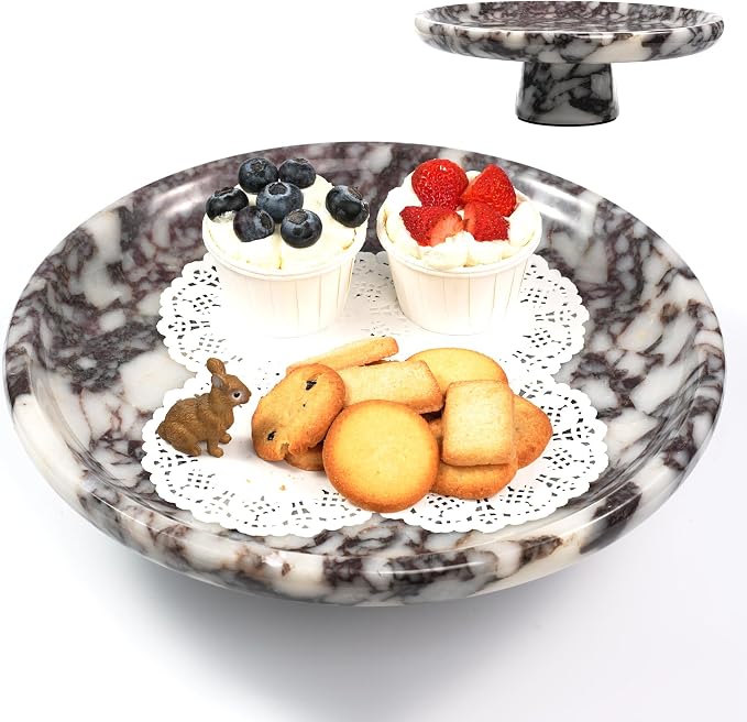 Marble Fruit Bowl for Kitchen - 11.8" Decorative Stone Pedestal Bowls for Home Decor, Footed Fruits Holder For Dining Table Counter Organization