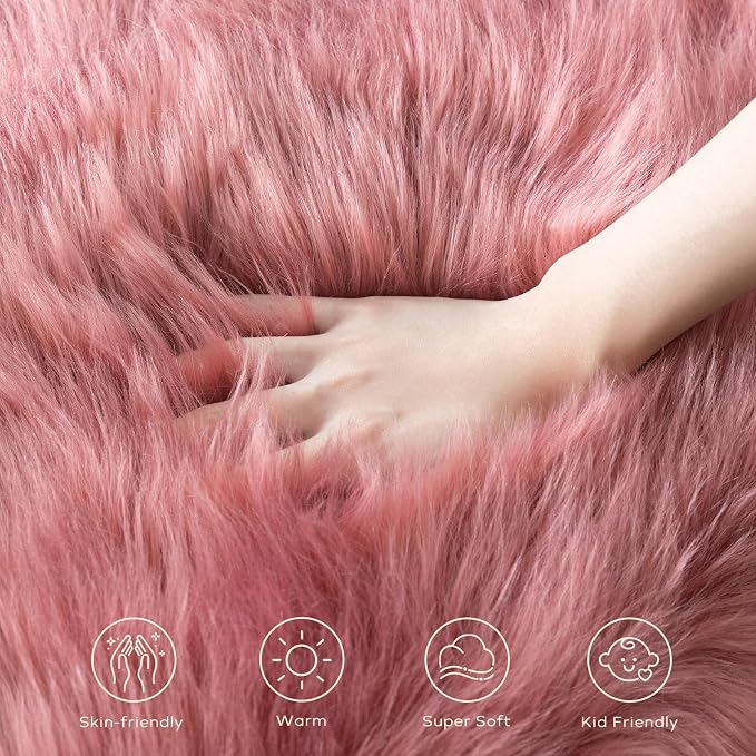 Ashler Faux Fur Rug: Ultra Soft, Fluffy Shaggy 2 x 3 Feet Rectangle, Blush Pink Fuzzy, Machine Washable, Nursery Decor for Bedroom & Living Room