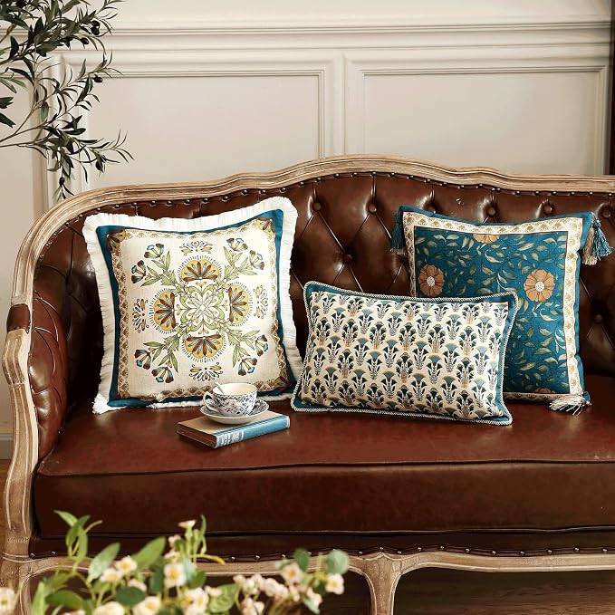 patdrea Designer Vintage Linen Throw Pillow Cover,18"x18"-Wensel B | RusticDecorative Pillow Case with Zipper,Floral Pattern,Cushion Coverfor Couch Living Room Bedroom Sofa