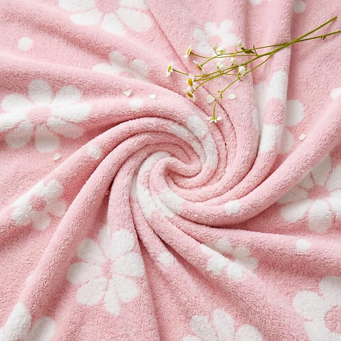 WRENSONGE Soft Throw Blanket for Couch-Cozy Reversible Knitted Blankets | Lightweight Warm Fluffy Decor for Women, Mom, Her & Girls, Sofa, Chair, Bed, 50x60in, Daisy Floral Pink