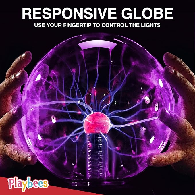 Playbees Purple Plasma Ball - 7 Inch - Tesla Coil Bulb Static Electricity in a Vacuum Pressurized Glass Globe, Nebula, Thunder Lightning, Plug-in - for Parties, Decorations, Prop, STEM