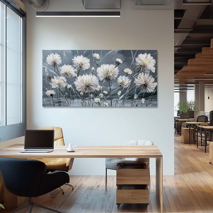 Ggaafet White Dandelion Wall Art for Bedroom Canvas Oil Painting Prints Beautiful Flower Floral Blooming Art Deco Modern Artwork Office Family Dining Room Decor