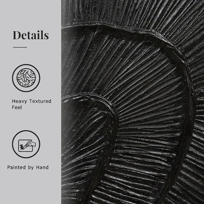 Textured 3D Abstract Hand-Painted Wall Art Large Black Thick Texture Minimalist Wall Art - 3D Contemporary Dimensional Home Office Living Room Modern Wall Decor Framed - 24"x36"