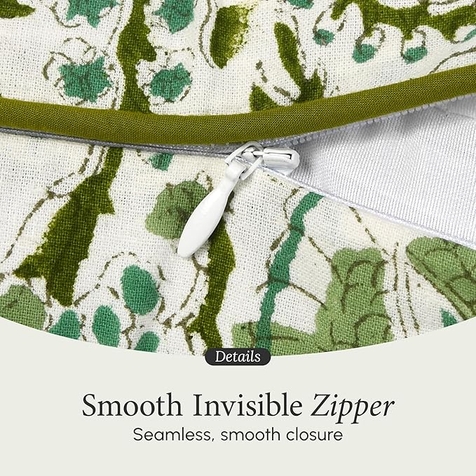 CPC 100% Cotton Throw Pillow Covers 20x20 Inch, Set of 2 Green Block Print Pattern Couch Pillow, Cute Boho Decorative Pillows for Living Room, Bedroom with Hidden Zipper- Agate Green