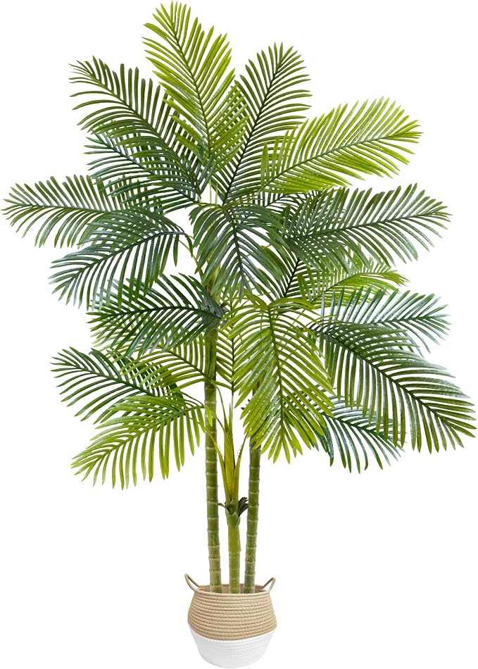 Warmplants Artificial Palm Tree, 7ft Fake Areca Palm Plant with Basket, Large Faux Phoenix Palm UV Resistant Plants for Indoor Outdoor Home Garden Patio Office Décor