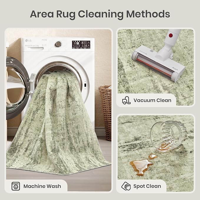 Valenrug Washable Rug 5x7 - Stain Resistant 5x7 Area Rugs for Living Room, Non Slip Backing Printed Rugs for Bedroom, Folable Machine Washable Area Rug(Green,5'x7')