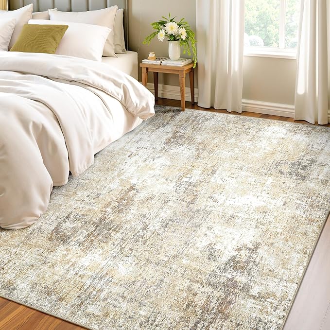 RELEANY Washable Area Rugs 4'x6' Non-Slip Modern Abstract Soft for Living Room Entryway Bedroom Nursery, Print Pattern, Neutral Brown Gray