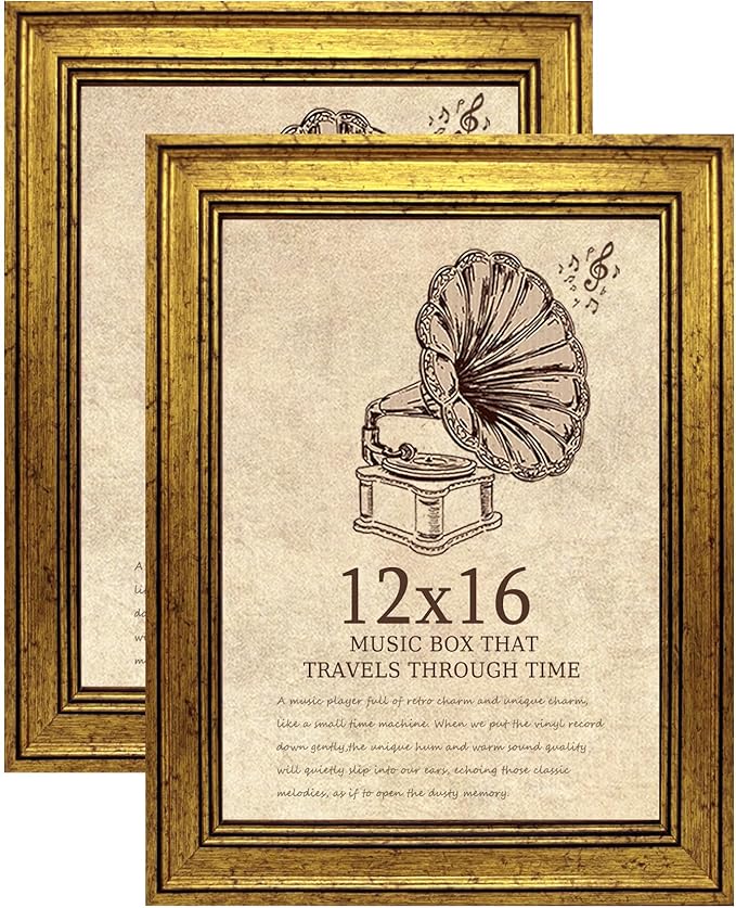 12x16 Picture Frame with Real Glass set of 2-Vintage Frames - Antique Style Frames for Wall - Ornate Frame for Rustic Gold Office or Home Decor Display Family Friends Wedding Gift