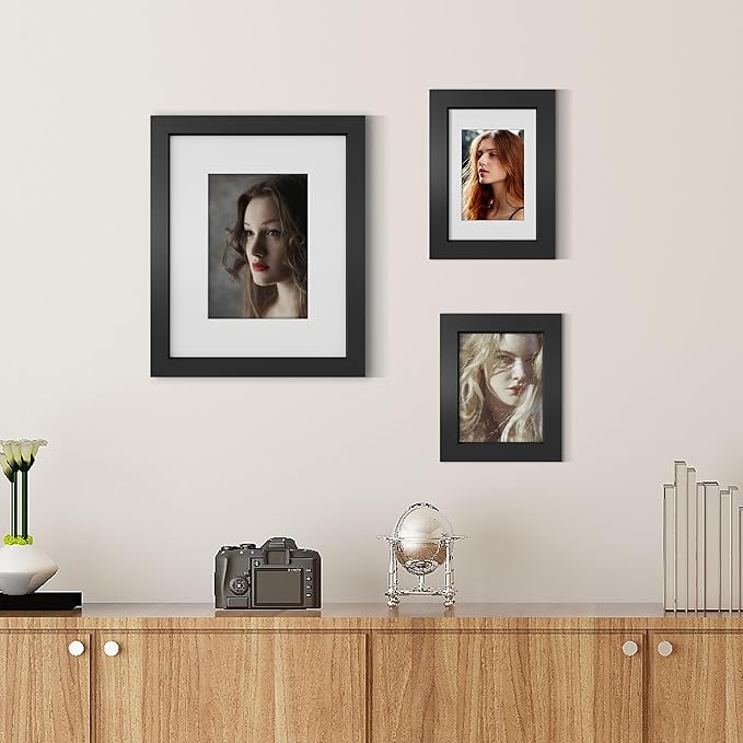 Picrit 5x7 Picture Frame Set of 12, Display 4x6 with Mat or 5x7 without Mat, Photo Frames for Wall Mounting or Table Top Display, Black