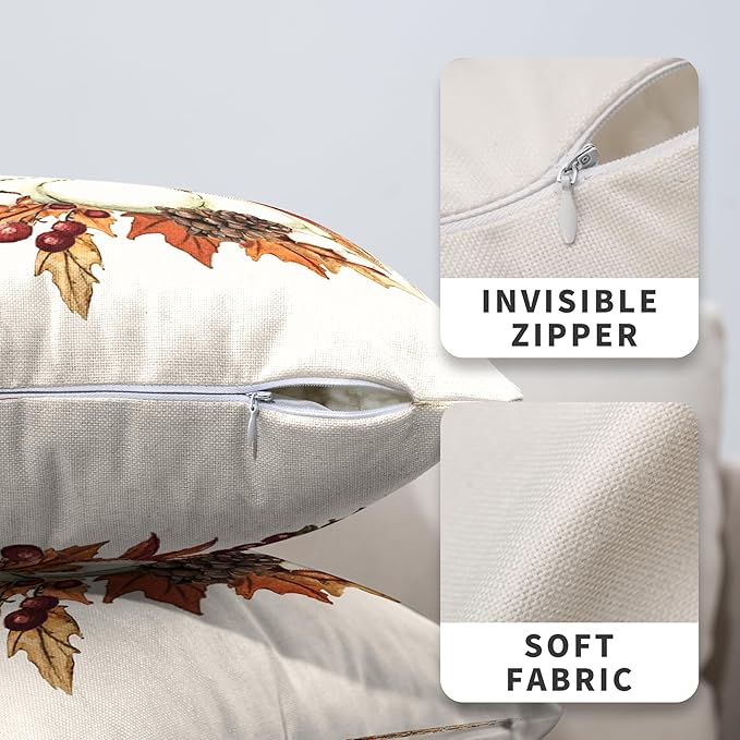 Fall Pumpkin Pillow Covers 22x22 Set of 2 Autumn Harvest Throw Pillow Covers Maple Leaves Pillowcase Thanksgiving Cushion Case for Home Decor Outdoor Sofa