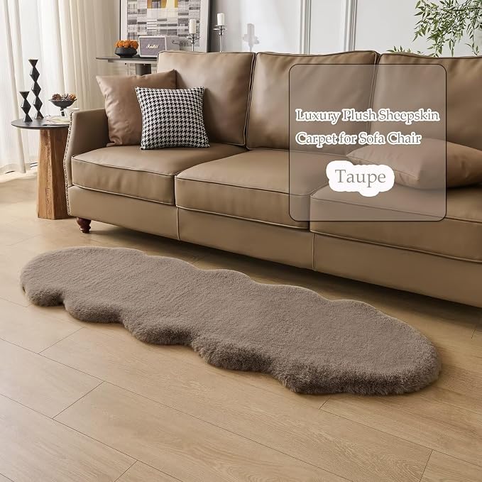 1700GSM Fuzzy Faux Sheepskin Fur Area Rug,Extra Soft Faux Fur Mat,Fluffy Shaggy Fur Rug for Bedroom Living Bedside Rug Room Decor-Taupe, 2 x 6 ft